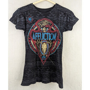 Affliction sz S T-shirt black graphic print short sleeve top women 0832